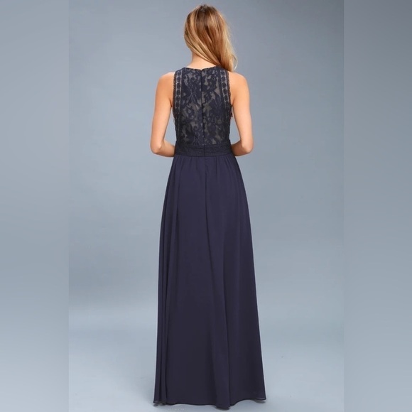 Lulu's Navy Lace Maxi Dress - Picture 3 of 12